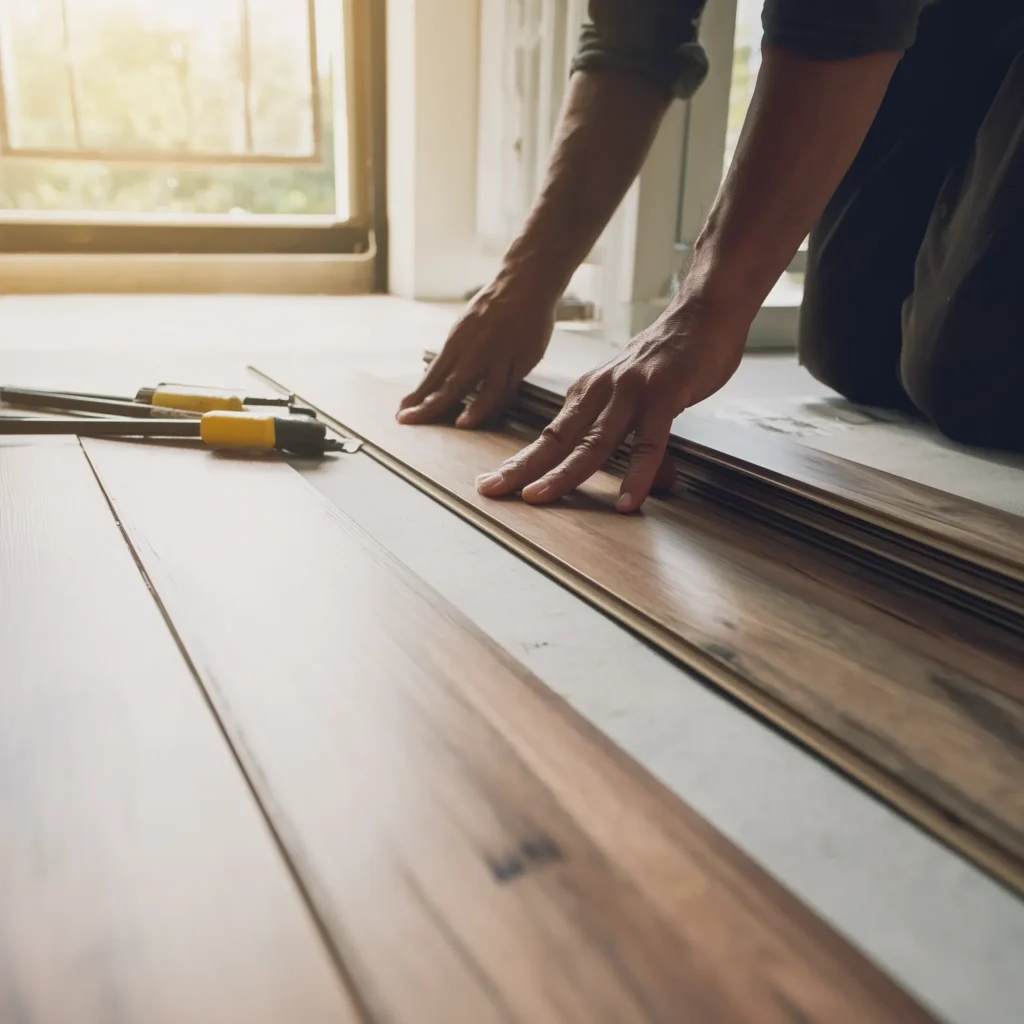Flooring professional installing luxury vinyl