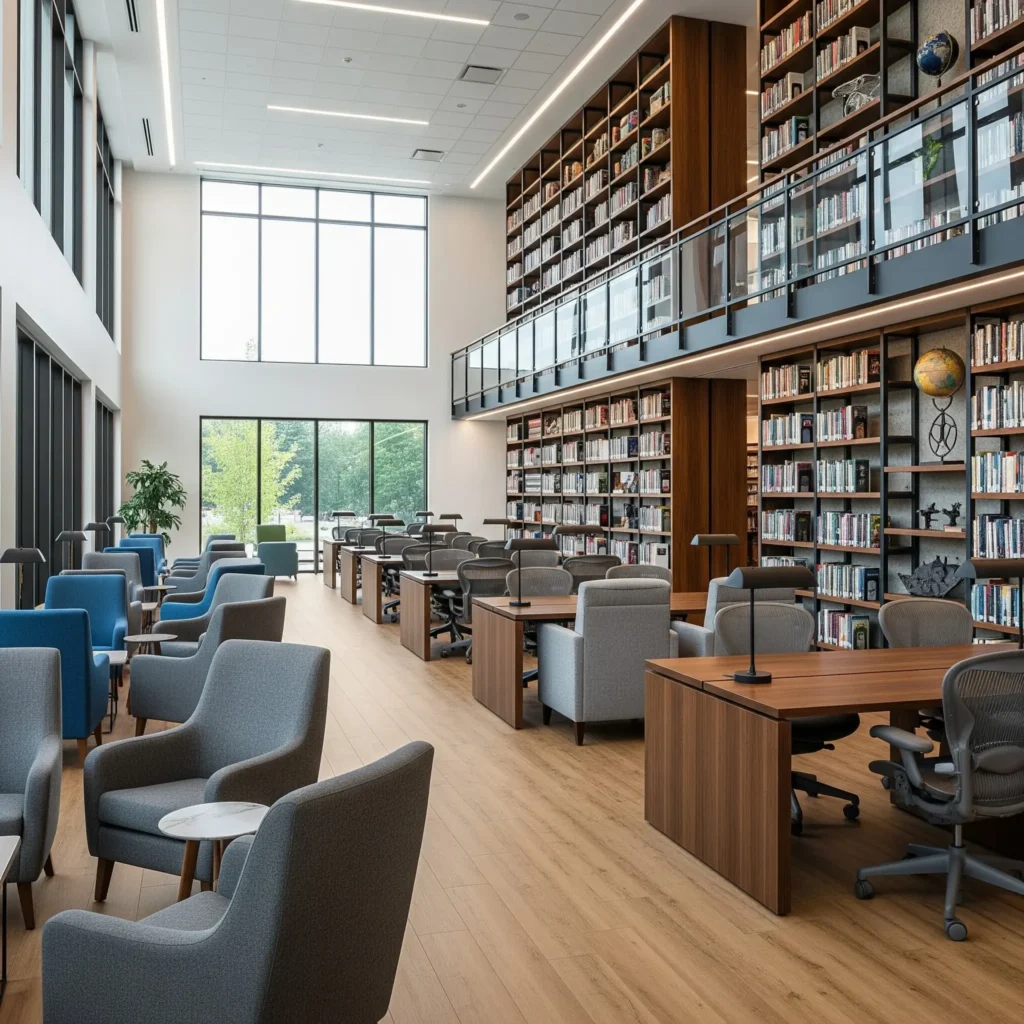 Luxury vinyl flooring in university library