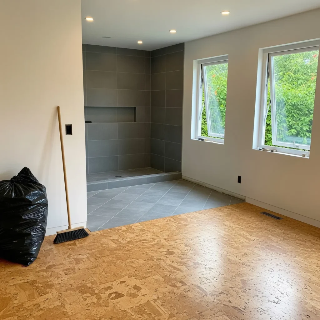 Cork flooring in bathroom