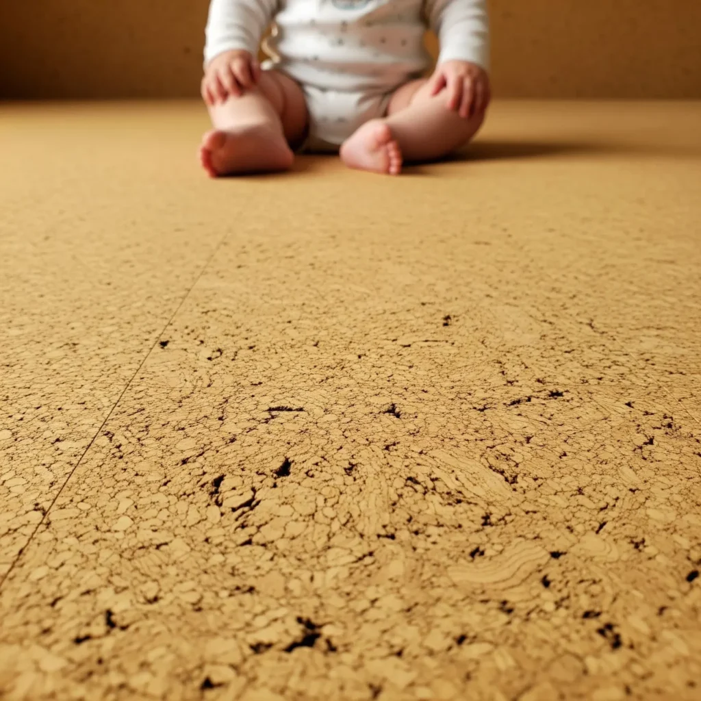 Baby sitting on cork flooring