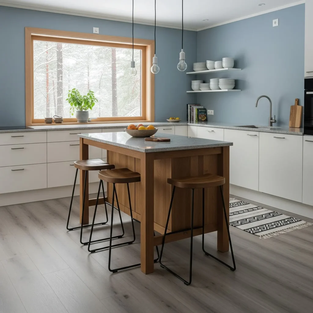 Laminate floors in nordic kitchen