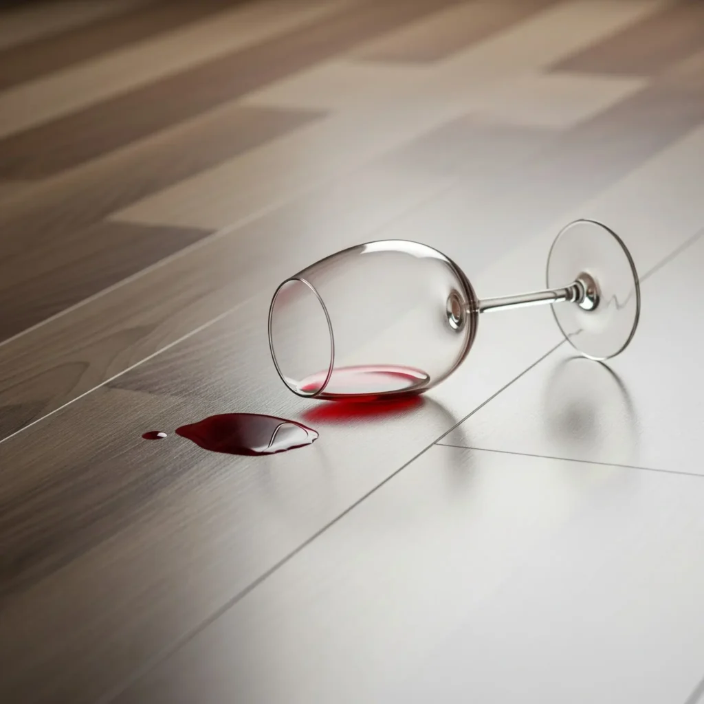 Red wine spilled on laminate floors