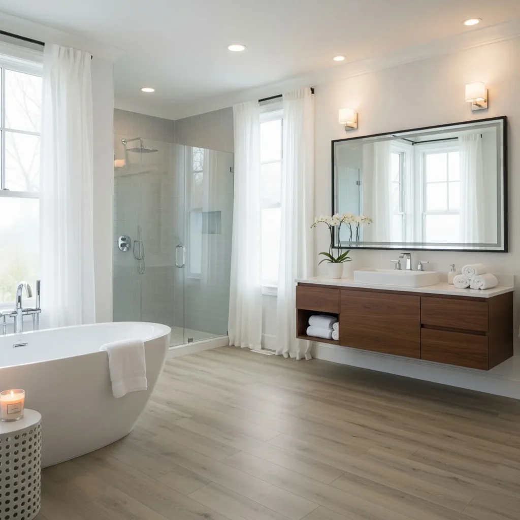 Luxury vinyl in modern bathroom