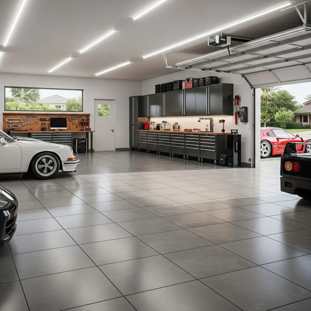 Tile flooring in super cool garage