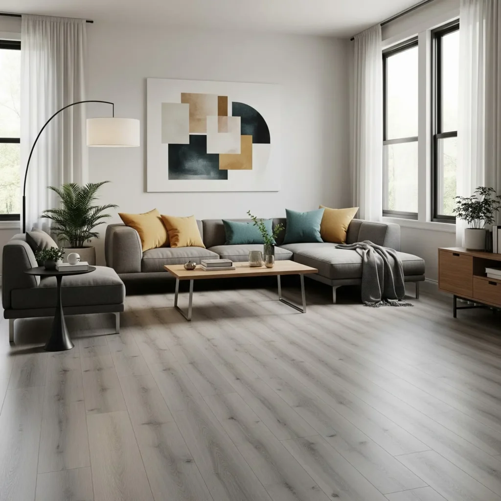 Laminate floors in minimalistic living room