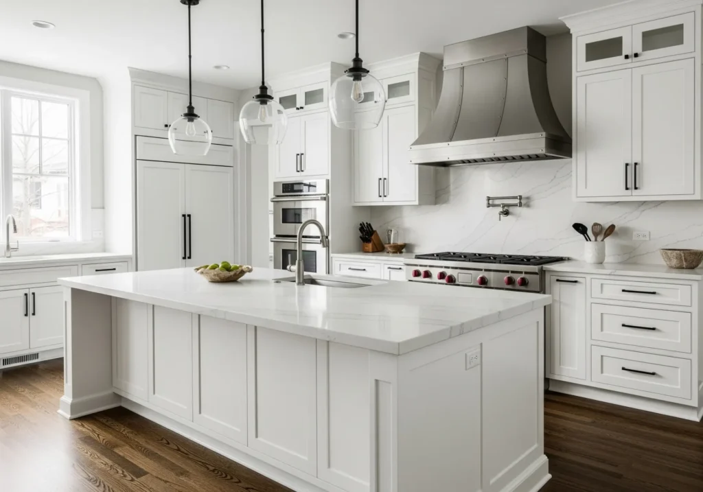 White cabinets in modern kitchen