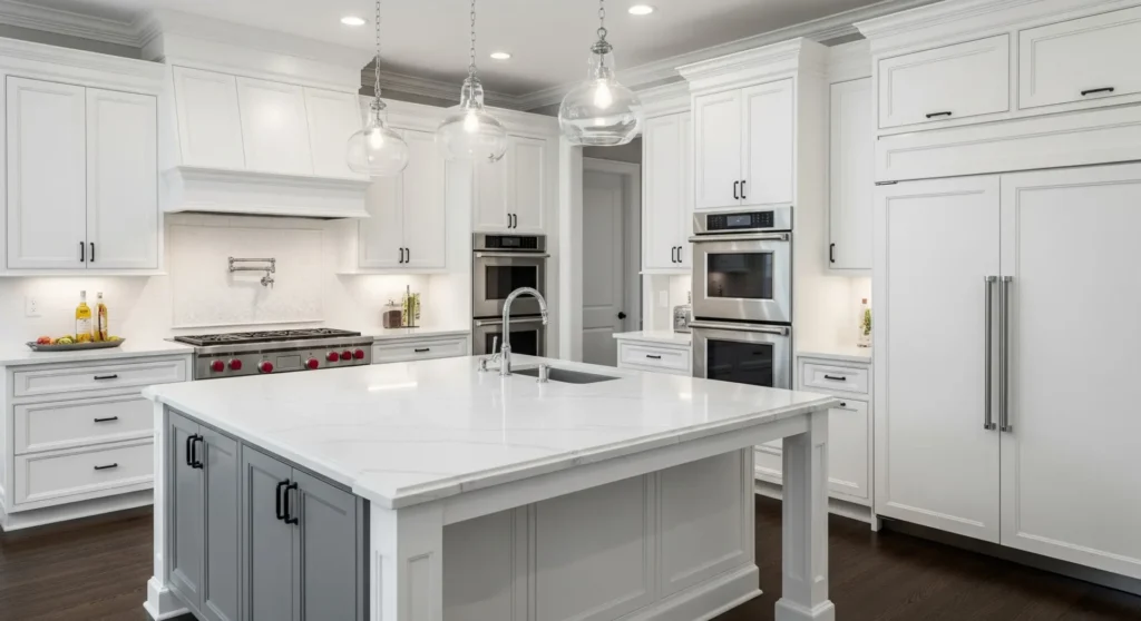 Large island with built-in cabinets