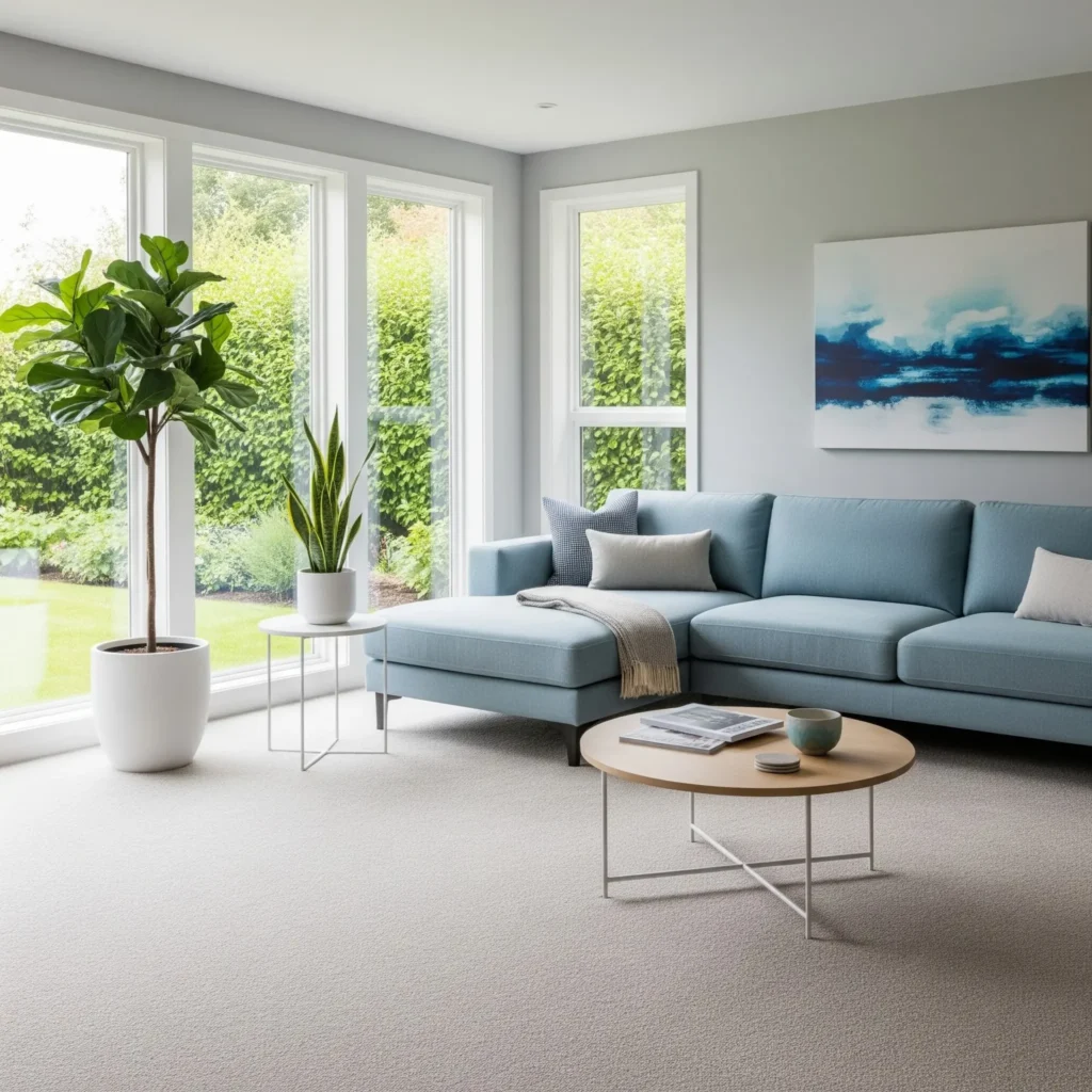Wall-to-wall carpet flooring in modern living room